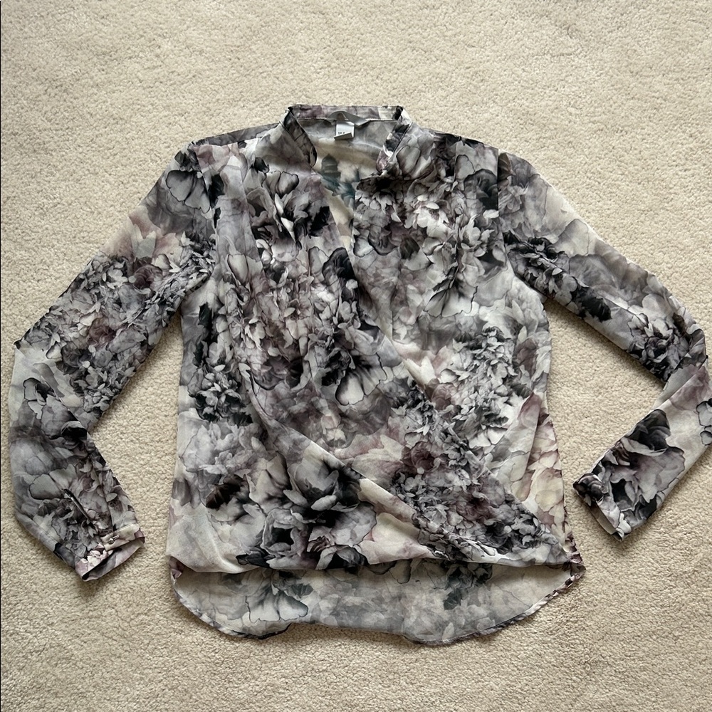 H&M Floral Blouse - Black, Gray, Cream